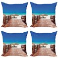 thumbnail image 1 of Ambesonne Tropical Throw Pillow Cover 4 Pack, Sandy Beach Resort, 16", Chocolate Navy Turquoise, 1 of 6