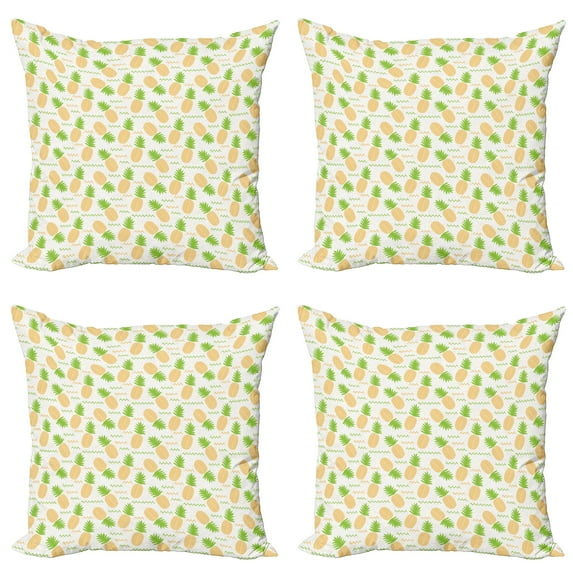 Ambesonne Tropical Throw Pillow Cover 4 Pack, Summer Fruits Arrangement, 24", Fern Green and Orange