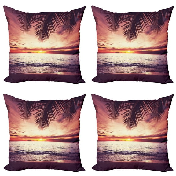 Ambesonne Tropical Throw Pillow Cover 4 Pack, Sunset Ocean Waves, 24", Yellow