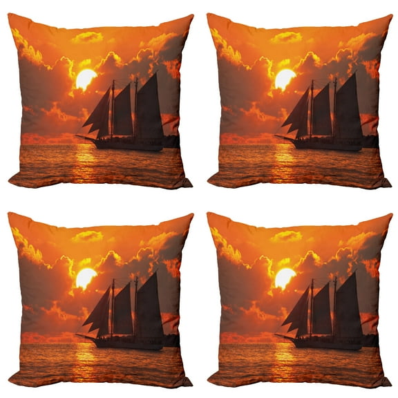 Ambesonne Tropical Throw Pillow Cover 4 Pack, Sunset in Key Florida, 18", Orange Dark Orange