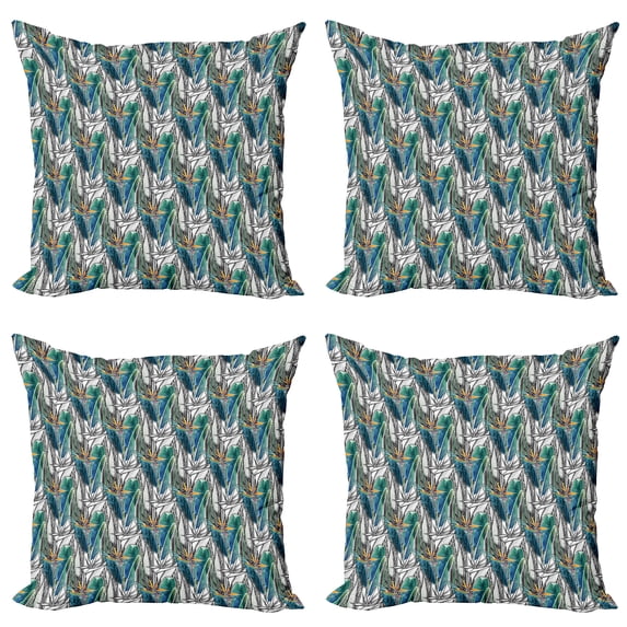 Ambesonne Tropical Throw Pillow Cover 4 Pack, Watercolor Plant, 16", Multicolor