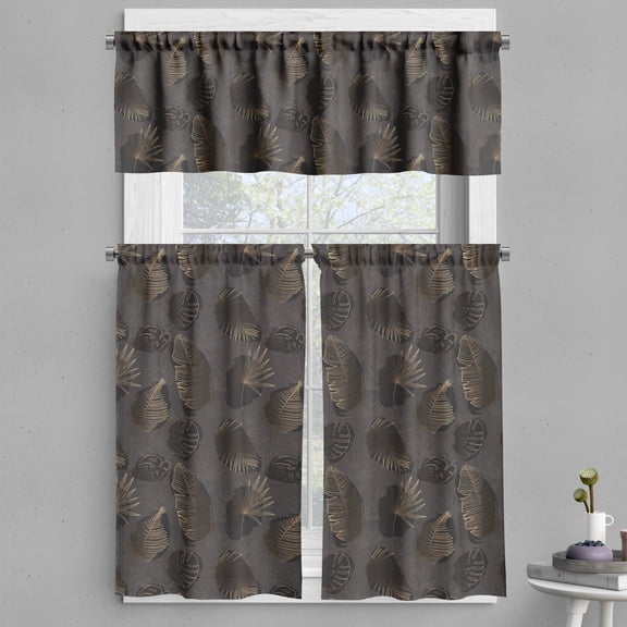 Ambesonne Tropical Valance & Curtain, Art Monochrome Palm Leaves, 55"x24", Dimgray Amber