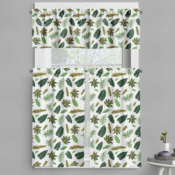 Ambesonne Tropical Valance & Curtain, Exotic Rainforest Foliage, 55"x30", Jade Green and Pale Orange