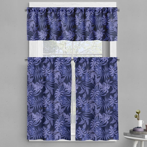 Ambesonne Tropical Valance & Curtain, Night Jungle Panther Eyes, 55"x24", Blue Violet Indigo