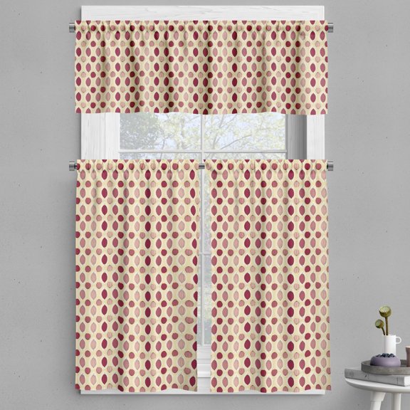 Ambesonne Tropical Valance & Curtain, Repetitive Cacao Pods Art, 55"x36", Raspberry and Pale Mustard