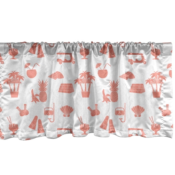 Ambesonne Tropical Valance Pack of 2, Banana Pineapple Palm Tree, 54"X12", Coral Salmon and White