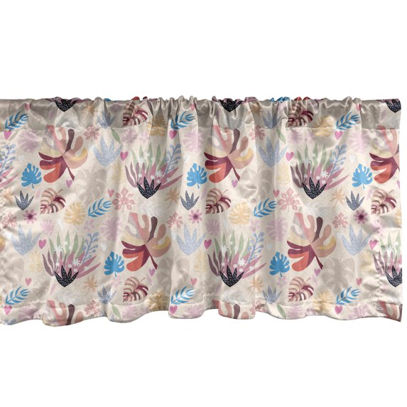 Ambesonne Tropical Valance Pack of 2, Cartoon Leaves Hearts Art, 42"X18", Pale Maroon Blush Grey