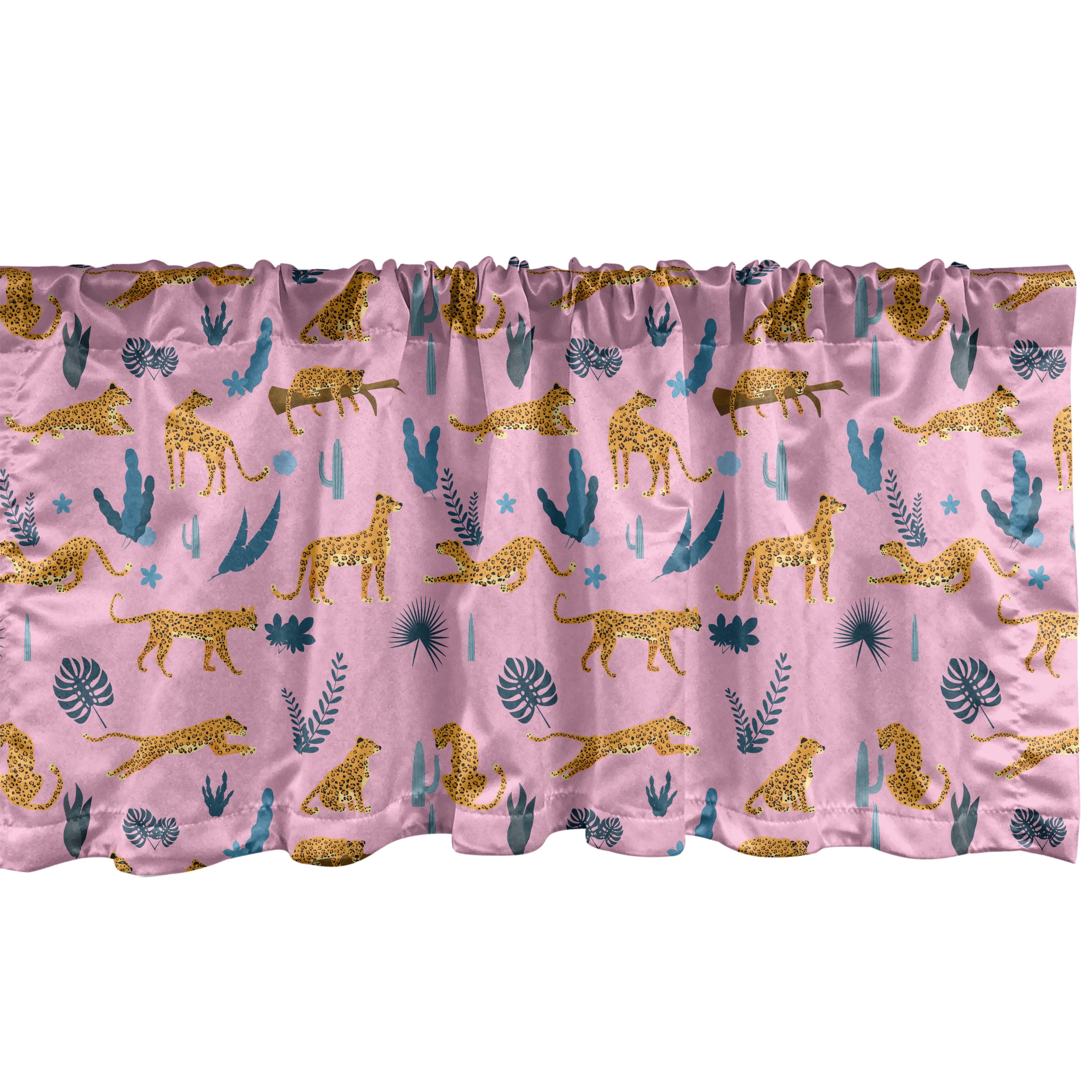 Blush Champagne Satin Leopard Print Rod Pocket Valance