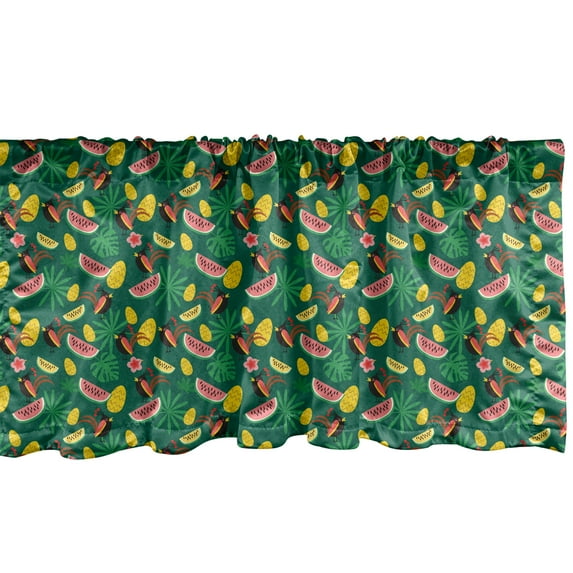 Ambesonne Tropical Valance Pack of 2, Crested Bird Watermelon, 42"X12", Forest Green Multicolor