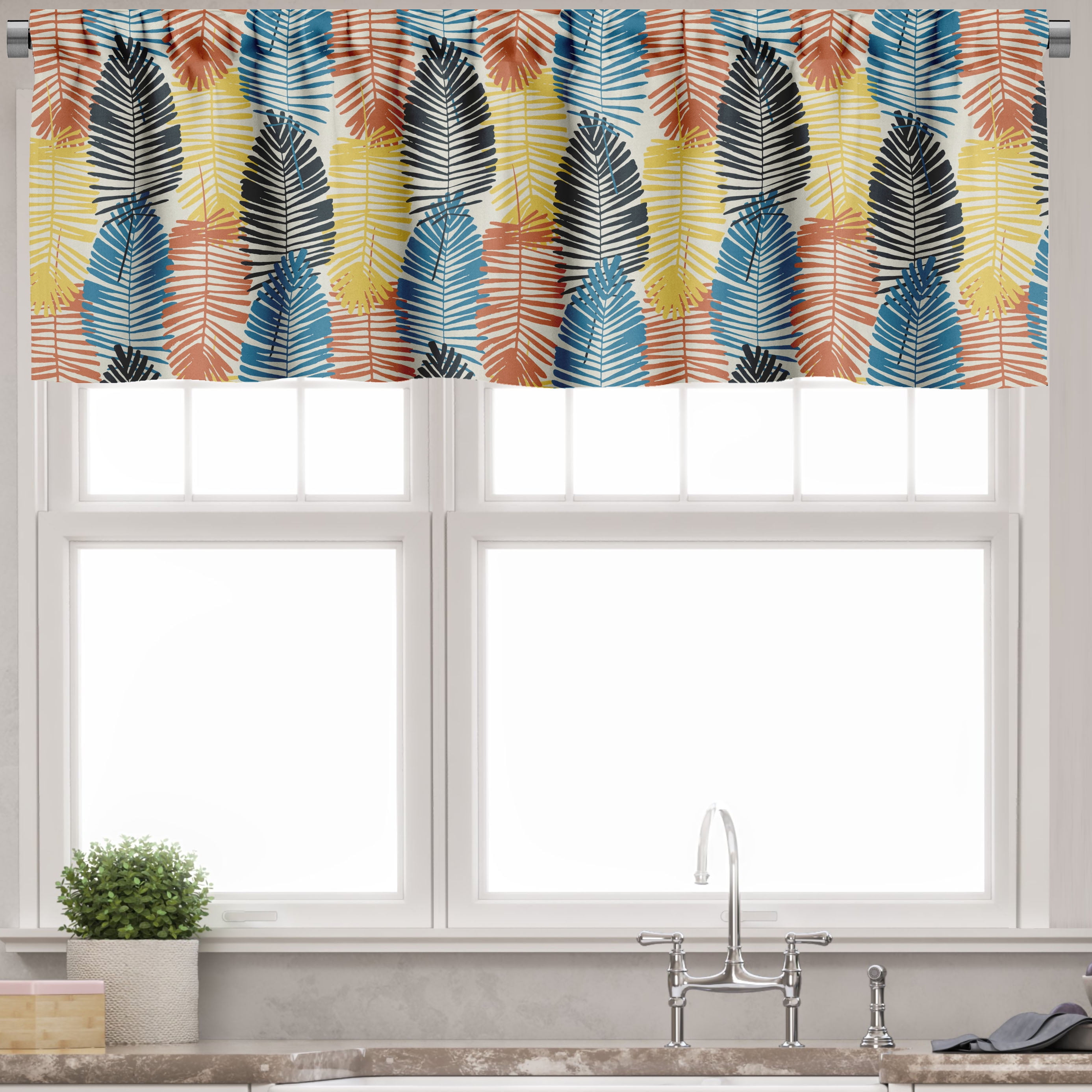 Multicolor Tropical Palm Leaves Satin Rod Pocket Valance 54" x 12"