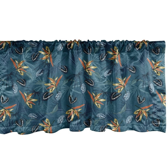 Ambesonne Tropical Valance Pack of 2, Exotic Floral Rainforest, 54"X12", Petrol Blue Multicolor