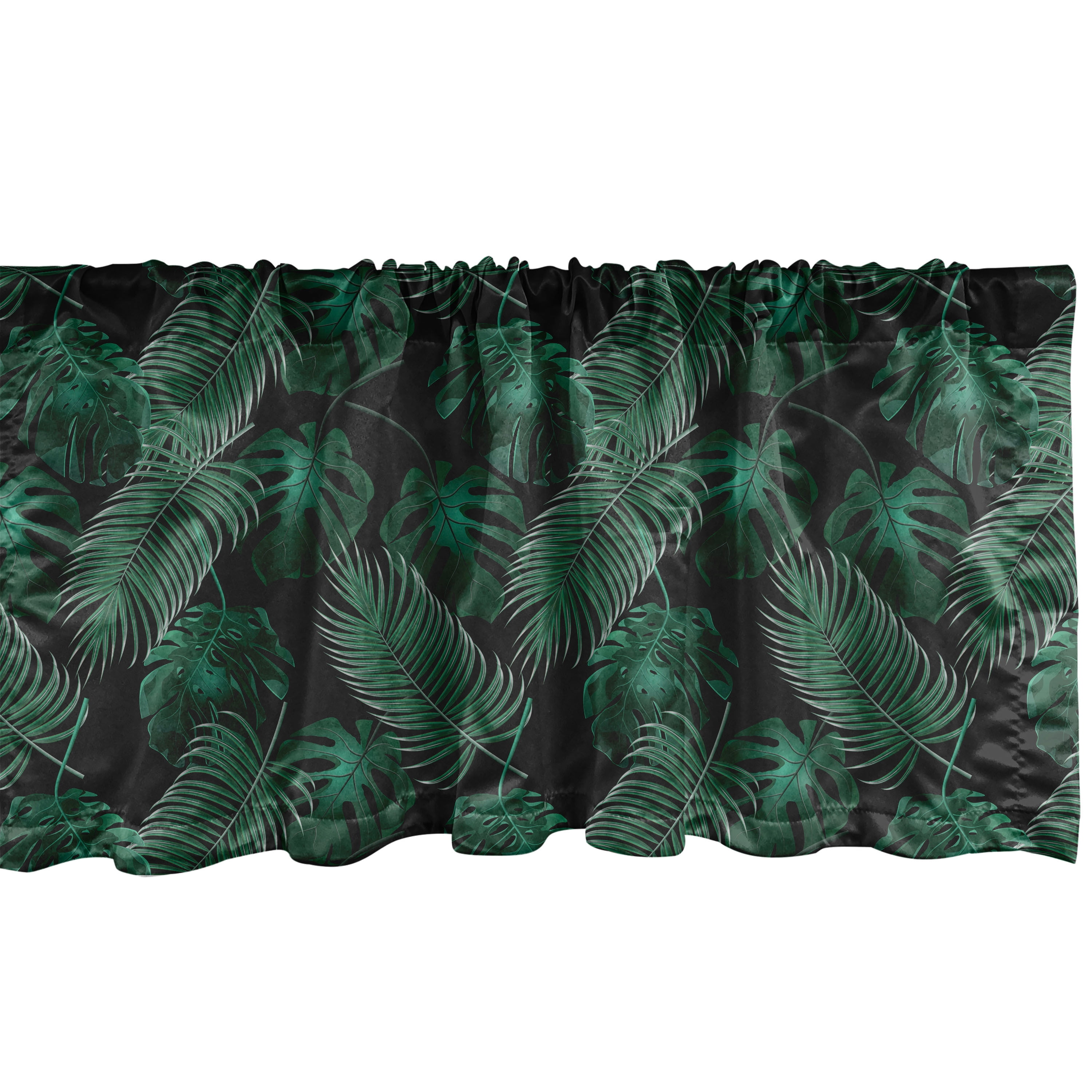 Tropical Jungle Green Satin Rod Pocket Valance Set