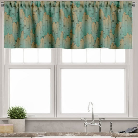 Ambesonne Tropical Valance Pack of 2, Exotic Palm Leaves Boho, 54"X12", Teal and Camel