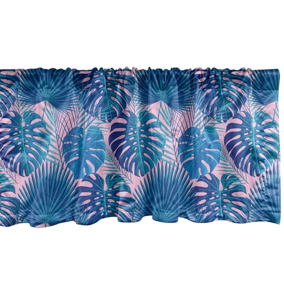 Ambesonne Tropical Valance Pack of 2, Exotic Palm Monochrome, 42"X18", Blue Pale Pink