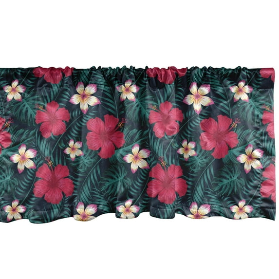 Ambesonne Tropical Valance Pack of 2, Hibiscus Exotic Leaves Art, 54"X18", Hot Pink and Dark Teal