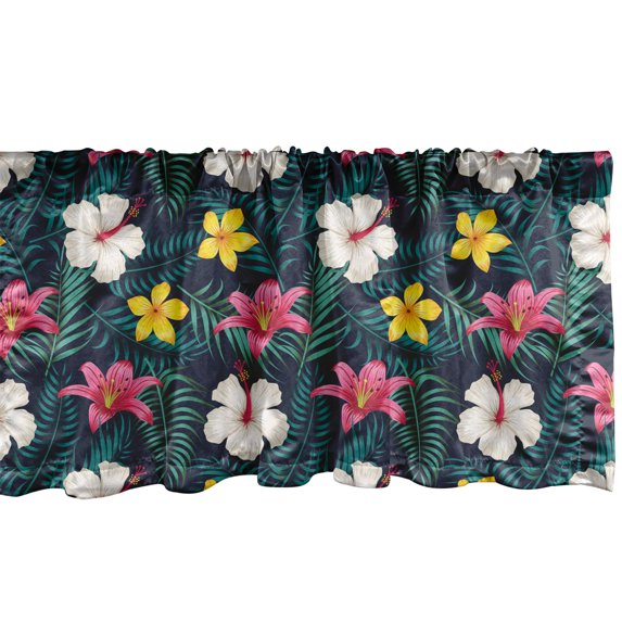 Ambesonne Tropical Valance Pack of 2, Hibiscus Plumeria Palm Art, 42"X18", Earth Yellow Dark Teal