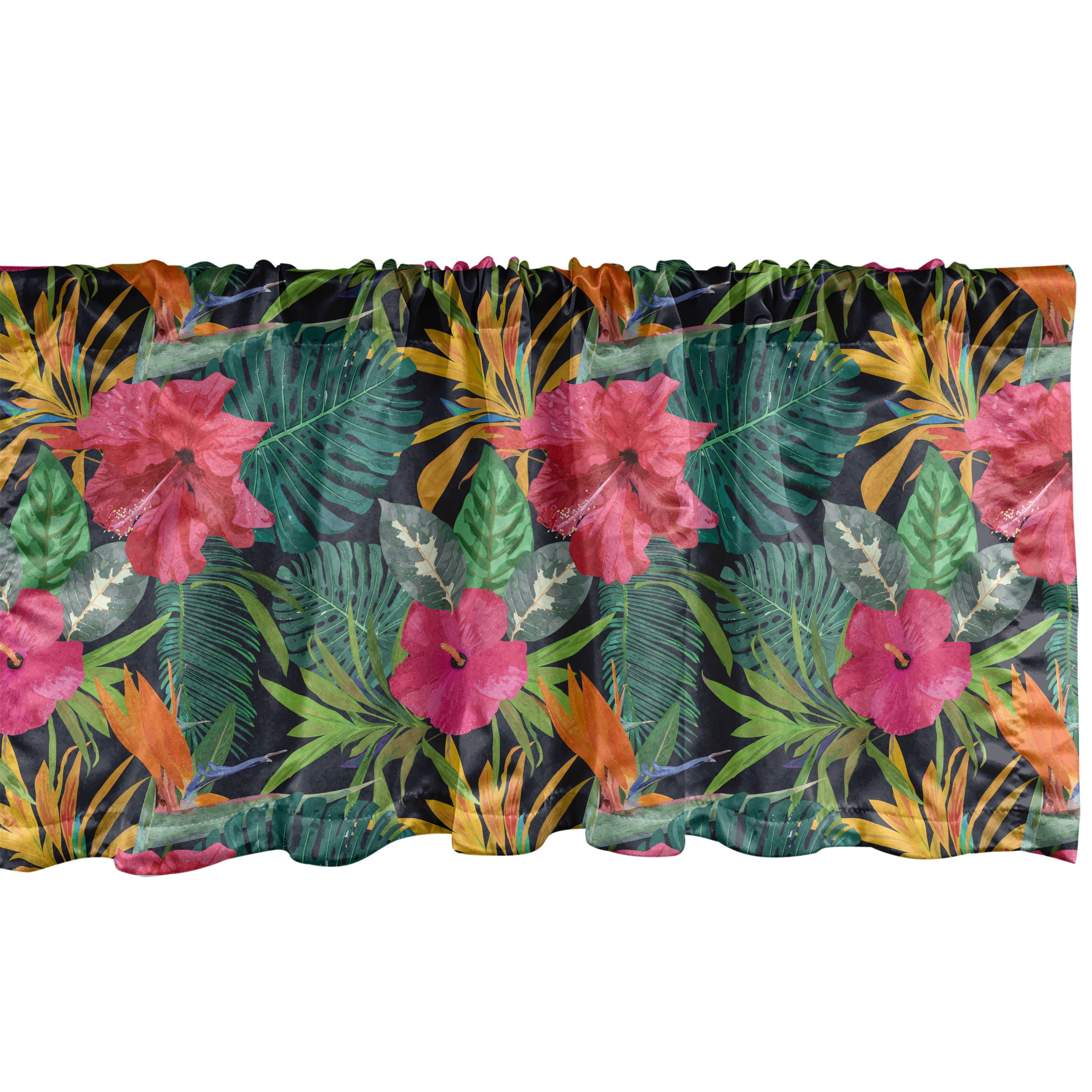 Tropical Floral Multicolor Satin Rod Pocket Valance, 42" x 12"
