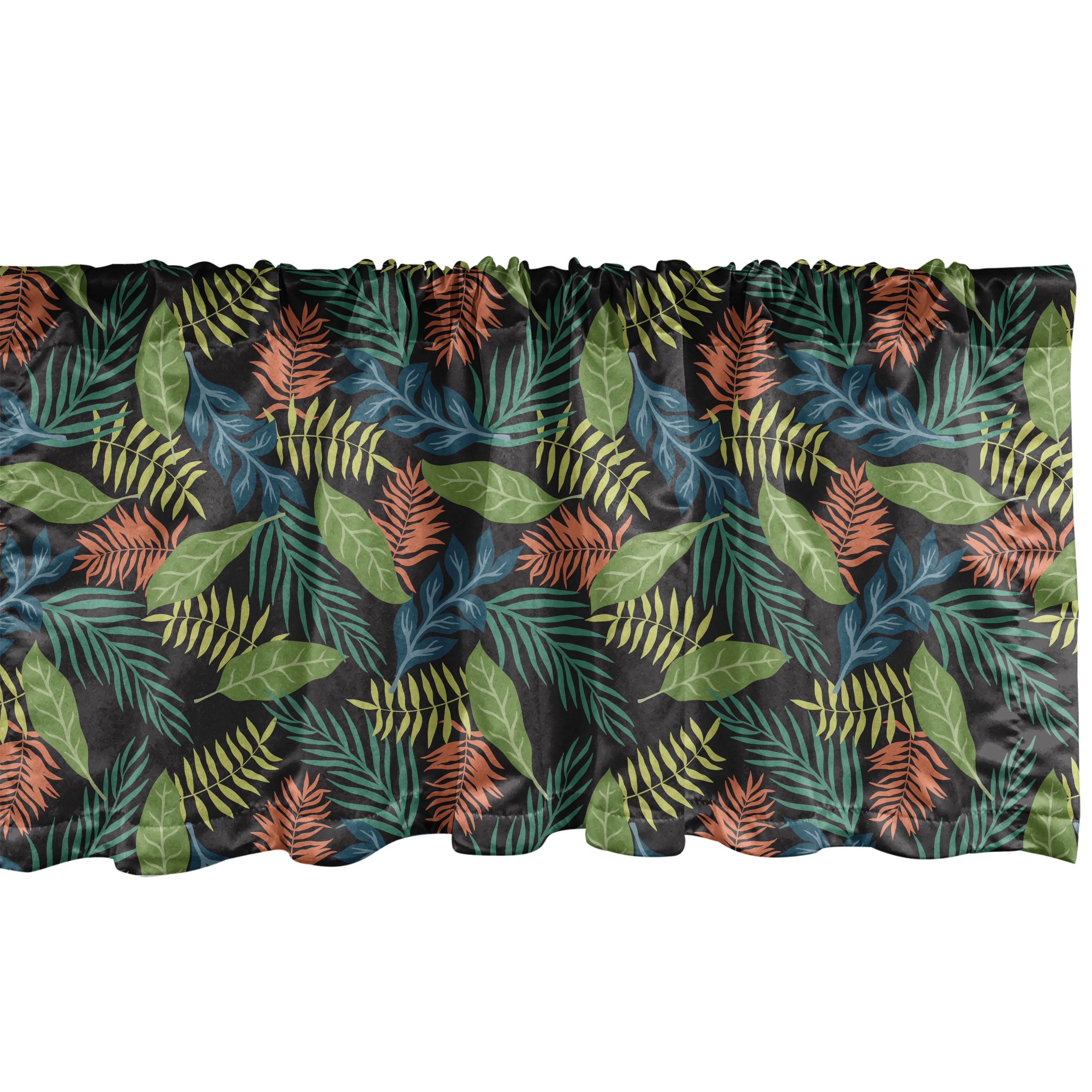 Tropical Jungle Green Satin Rod Pocket Valance Set