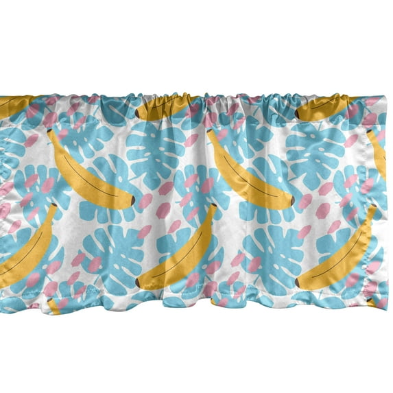 Ambesonne Tropical Valance Pack of 2, Monstera Leaves Bananas, 42"X12", Sky Blue Mustard Blush