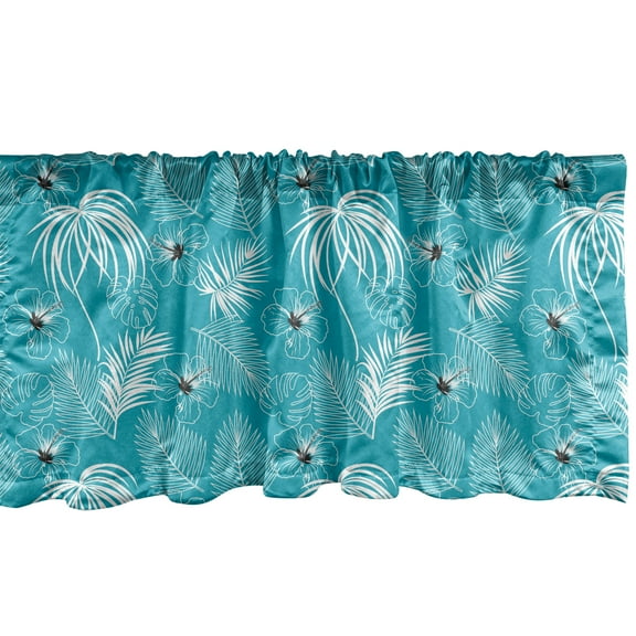 Ambesonne Tropical Valance Pack of 2, Monsteras Flowers Plot, 42"X12", Sea Blue White and Seafoam