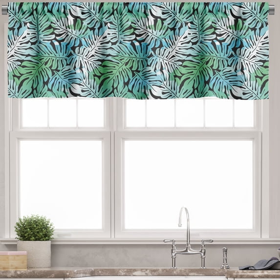 Ambesonne Tropical Valance Pack of 2, Nature Monstera Jungle, 54"X12", Shamrock Green Black