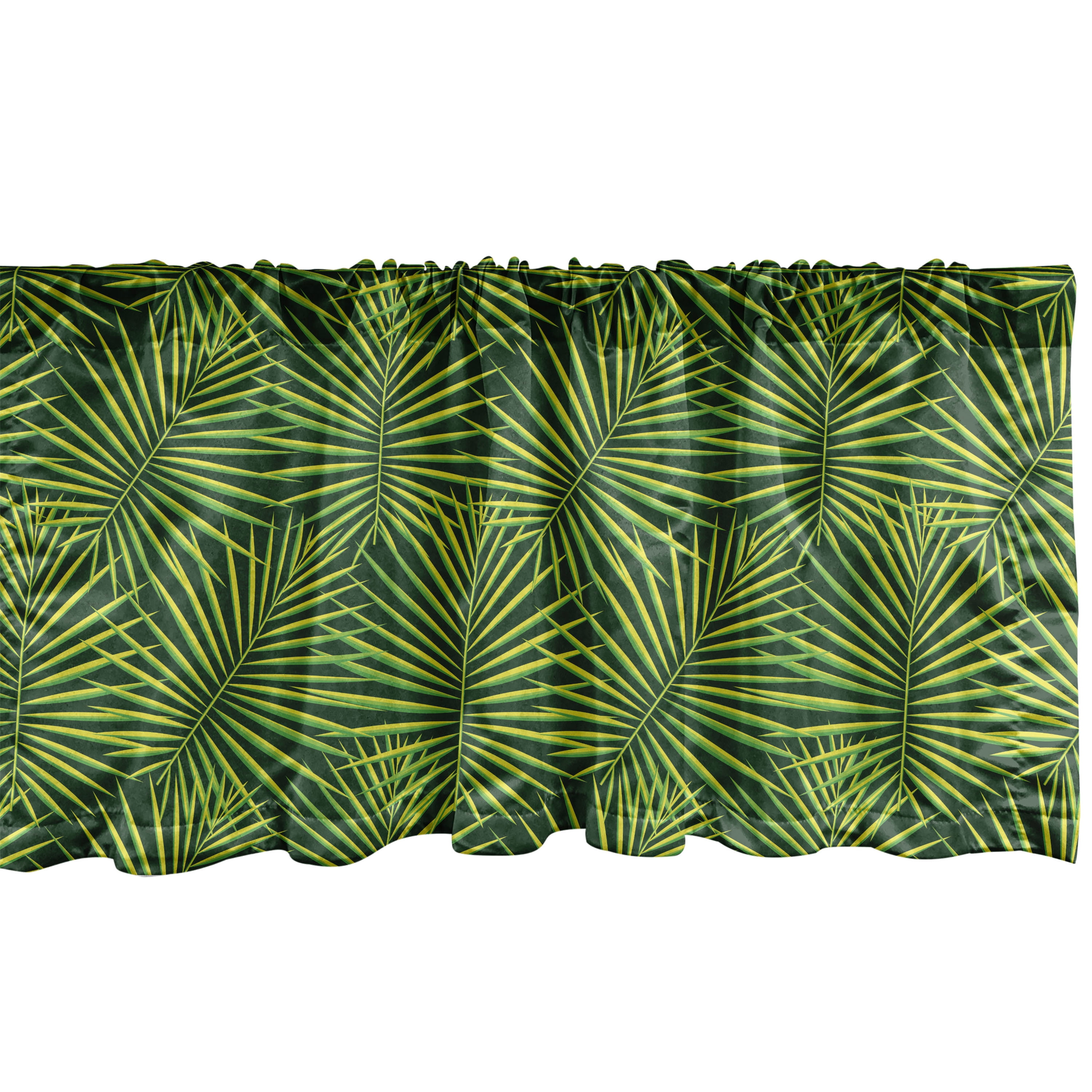Tropical Palm Leaf Satin Valance Set in Dark Green Multicolor