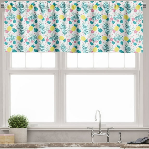 Ambesonne Tropical Valance Pack of 2, Pineapples Hawaiian Art, 54"X12", Petrol Blue Yellow Pink