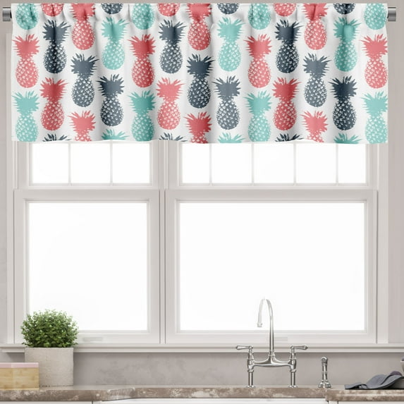 Ambesonne Tropical Valance Pack of 2, Stamped Minimal Backdrop, 42"X12", Turquoise White Coral