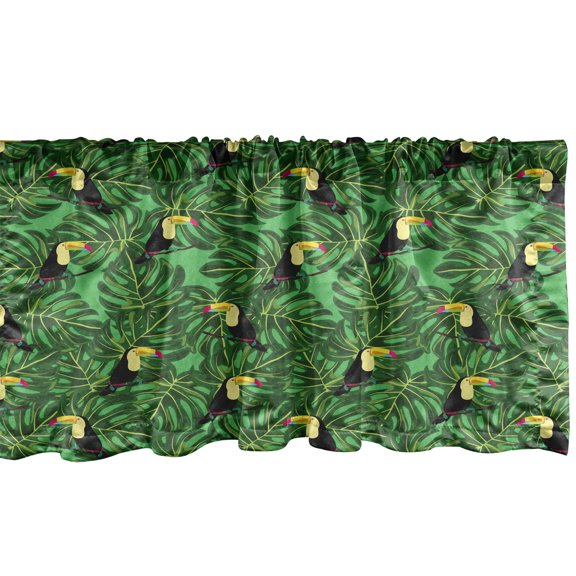 Ambesonne Tropical Valance Pack of 2, Toucan Birds on Leaves, 42"X18", Green and Multicolor