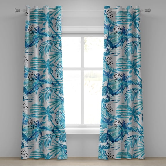 Ambesonne Tropical Vibe Grommet Curtain, Exotics Palm Abstract, 50"x96", Sea Blue Off White Aqua