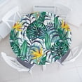 thumbnail image 1 of Ambesonne Tropical Vibes Fitted Round Tablecloth, Hawaii Aura Monstera, 45"- 56" Diameter, Mustard Fern Green Indigo, 1 of 5