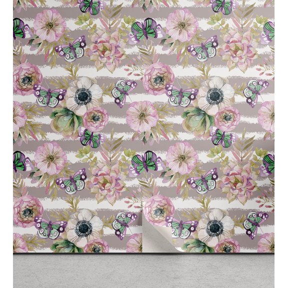 Ambesonne Tropical Vibes Peel & Stick Wallpaper for Home, Simple Anemones Art, 13"x36", Lilac Dark Eggshell Ivory