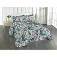 thumbnail image 1 of Ambesonne Tropical Vibes Quilted Bedspread Set 3 Pcs, Botanical Silhouette, Queen, Teal Pastel Pink, 1 of 4