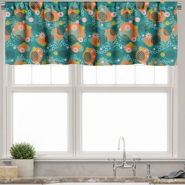Ambesonne Tropical Window Valance, Abstract Monstera Leaves, 54" X 12", Teal Marigold