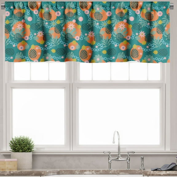 Ambesonne Tropical Window Valance, Abstract Monstera Leaves, 54" X 18", Teal Marigold