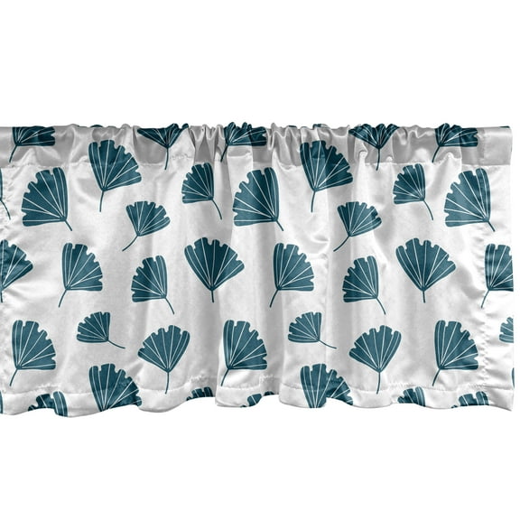 Ambesonne Tropical Window Valance, Abstract Repetitive Gingko, 42" x 12", Dark Teal Blue White