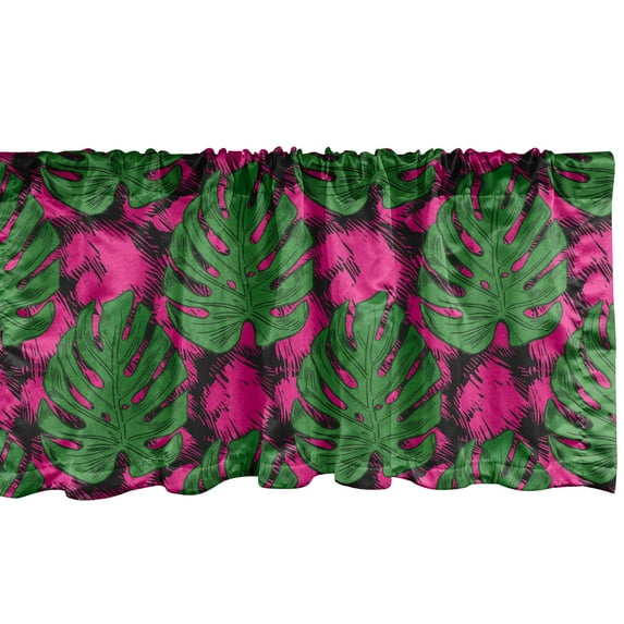 Ambesonne Tropical Window Valance, Big and Detailed Leaves, 54" X 12", Hot Pink Fern Green
