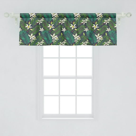 Ambesonne Tropical Window Valance, Blossoming Hawaiian Flora Exotic Petals and Fern Illustration Sketch Style Spring, Curtain Valance for Kitchen Bedroom Decor with Rod Pocket, 54" X 18", Multicolor