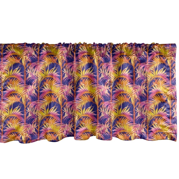 Ambesonne Tropical Window Valance, Botanical Aloha with Exotic Tree and Leafy Branches, Curtain Valance for Kitchen Bedroom Decor with Rod Pocket, 54" X 18", Dark Lavender Marigold