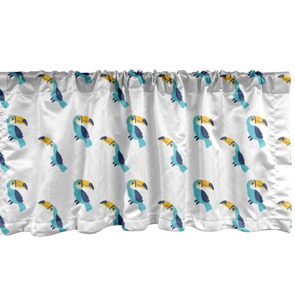 Ambesonne Tropical Window Valance, Cartoon Toucan Birds Art, 42" x 12", Turquoise and Earth Yellow