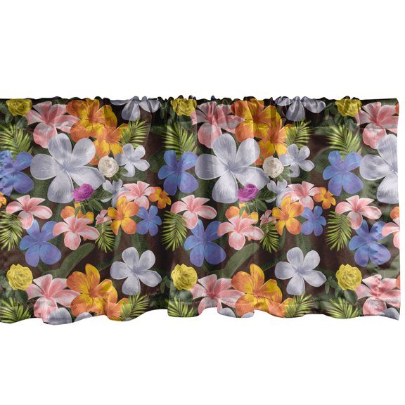 Ambesonne Tropical Window Valance, Colorful Various Flowers, 42" x 12", Charcoal Grey Multicolor