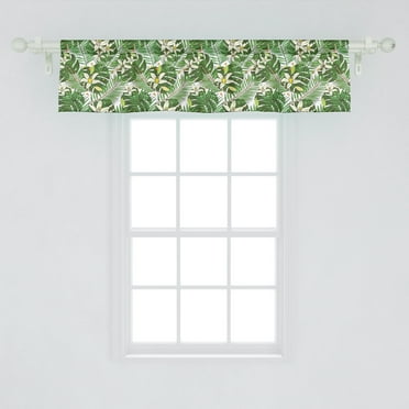 Ambesonne Tropical Window Valance, Composition of Flowers and Fern Leaves Exotic Hawaiian Foliage Digital Design, Curtain Valance for Kitchen Bedroom Decor with Rod Pocket, 54" X 12", Multicolor