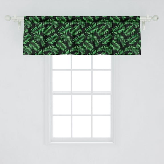 Ambesonne Tropical Window Valance, Continuous Exotic Leaves Jungle Foliage Watercolor Effect Botany Art, Curtain Valance for Kitchen Bedroom Decor with Rod Pocket, 54" X 18", Dark Forest Green Green