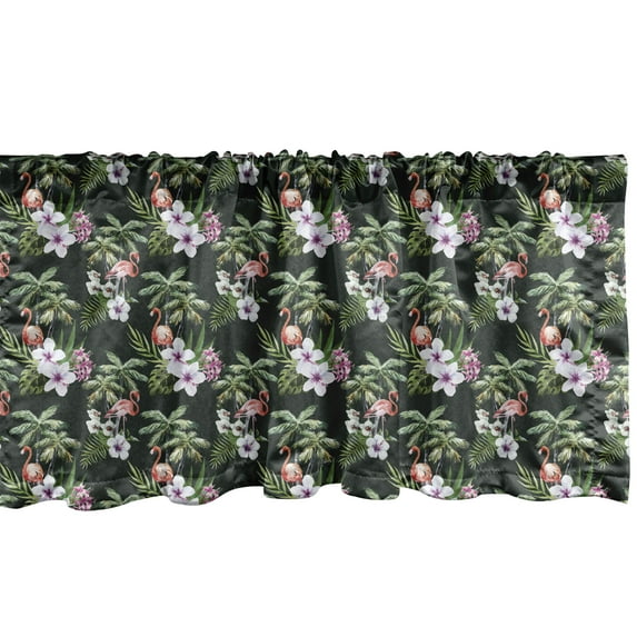 Ambesonne Tropical Window Valance, Exotic Flamingo Bouquet, 54" X 12", Hunter Green Multicolor