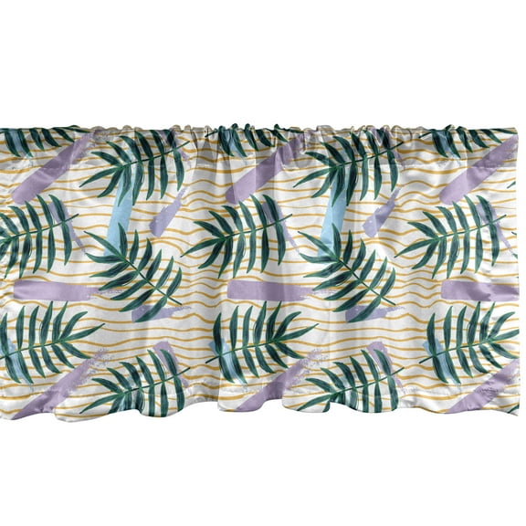 Ambesonne Tropical Window Valance, Exotic Leafy Branches and Brushstrokes on Wavy Striped Background Modern Summer, Curtain Valance for Kitchen Bedroom Decor with Rod Pocket, 54" X 18", Multicolor