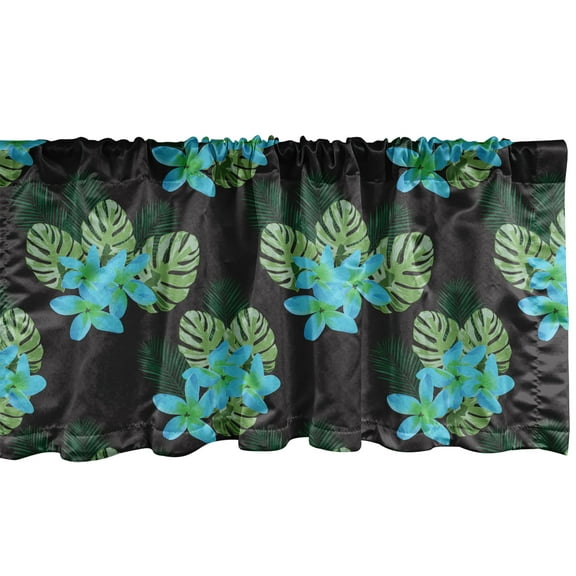 Ambesonne Tropical Window Valance, Exotic Leaves and Plumeria, 42" x 18", Charcoal Grey Multicolor