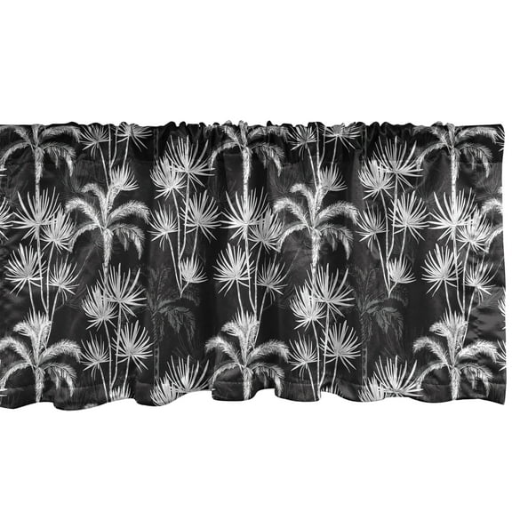 Ambesonne Tropical Window Valance, Exotic Palm Tree Sketch, 54" X 12", Charcoal Grey White
