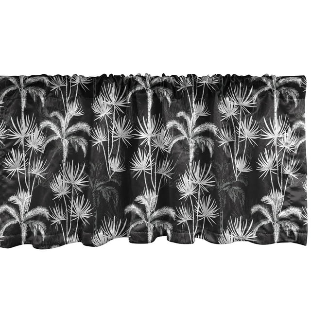 Ambesonne Tropical Window Valance, Exotic Palm Tree Sketch, 54" X 18", Charcoal Grey White