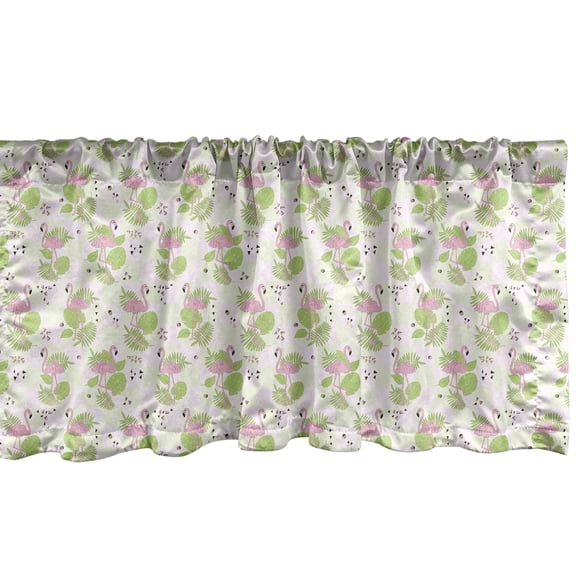 Ambesonne Tropical Window Valance, Flamingos Exotic Leaves, 42" x 12", Pistachio Green Pale Rose