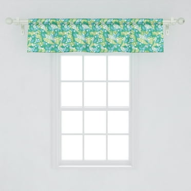Ambesonne Tropical Window Valance, Green Tones Cartoonish Pattern of Exotic Parrots and Abstract Dotted Feathers, Curtain Valance for Kitchen Bedroom Decor with Rod Pocket, 54" X 12", Multicolor